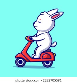 Cute bunny rid scooter cartoon icon illustration