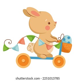 Cute bunny riding scooter cartoon vector illustration