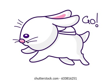 Cute Bunny Running. Vector Illustration. Isolated on white background.