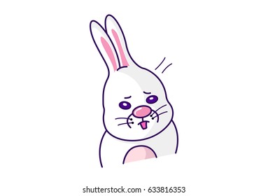 Cute Bunny Sad. Vector Illustration. Isolated on white background.