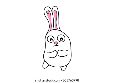 Cute Bunny Sad. Vector Illustration. Isolated on white background.