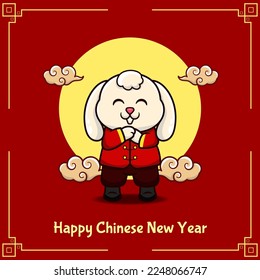 Cute bunny saying gong xi fa cai. Vector illustration for chinese new year.