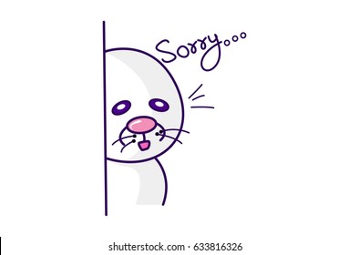 Cute Bunny saying sorry. Vector Illustration. Isolated on white background.