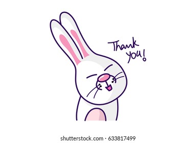 Cute Bunny saying thank you. Vector Illustration. Isolated on white background.
