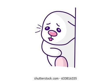 Cute Bunny Scared. Vector Illustration. Isolated on white background.