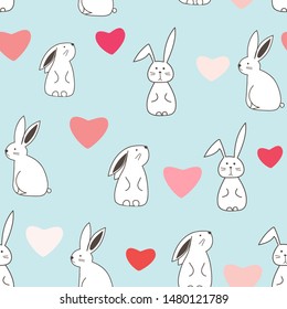 Cute bunny seamless pattern background. Vector illustration for fabric and gift wrap design.