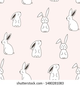 Cute bunny seamless pattern background. Vector illustration for fabric and gift wrap design.