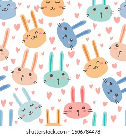Cute bunny seamless pattern background. Vector illustration.