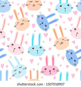 Cute bunny seamless pattern background. Vector illustration.
