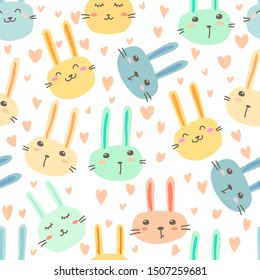 Cute bunny seamless pattern background. Vector illustration.