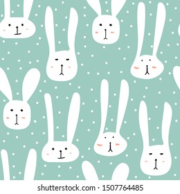 Cute bunny seamless pattern background. Vector illustration.