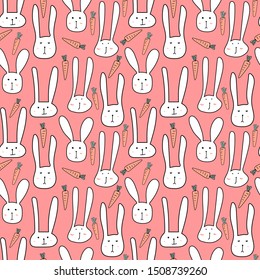 Cute bunny seamless pattern background. Vector illustration.