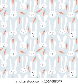 Cute bunny seamless pattern background. Vector illustration.