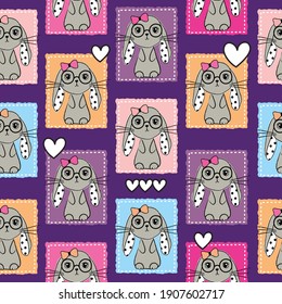 Cute bunny seamless pattern. Easter bunny background. 