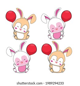 Cute bunny set of four, pattern design , rabbit cartoon