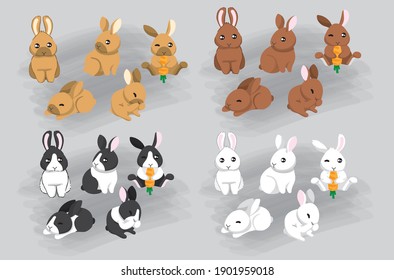 Cute Bunny Set Vector collection 