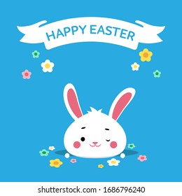 Cute bunny showing up from a burrow wink easter holiday contept card