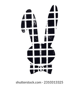Cute bunny silhouette in hand drawn doodle style. Vector illustration isolated on white. Coloring page.