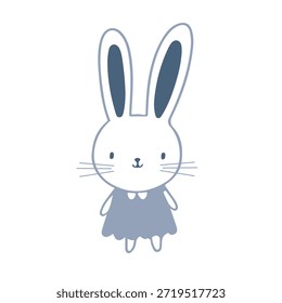 Conejito lindo en estilo plano simple, colores neutros suaves, adorable y amistoso, dibujado a mano, aislado en fondo blanco, Vector