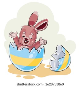 cute bunny sitting inside an easter egg and enjoys the holiday,