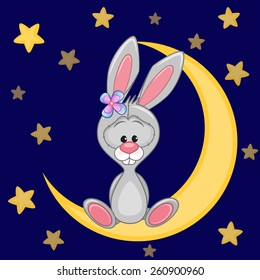 Cute Bunny is sitting on the moon 