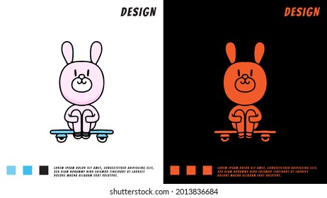 cute bunny sitting on skateboard. illustration for t shirt, poster, logo, sticker, or apparel merchandise.