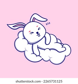 Cute bunny sleep on cloud cartoon icon illustration