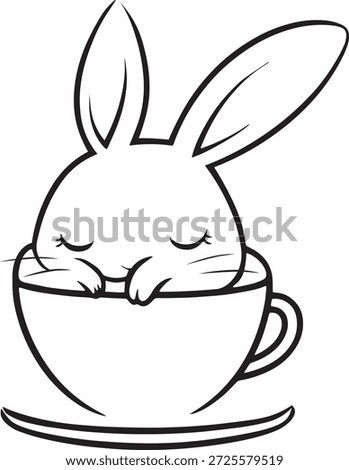 Cute bunny sleeping in a coffee cup. Vector illustration logo for a coffee shop or a cafe, minimalist style.	
