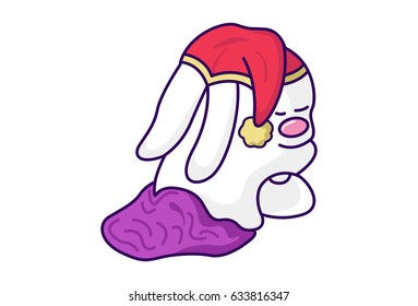 Cute Bunny Sleeping. Vector Illustration. Isolated on white background.
