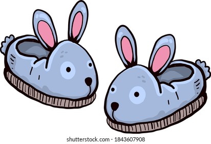 Cute bunny slippers, illustration, vector on white background