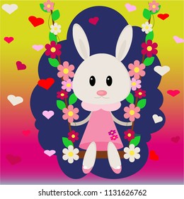 Cute bunny smiling face vector. rabbit  with crown and floral wreath. illustration for apparel or other uses.
