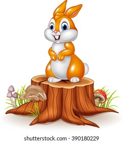 Cute bunny standing on tree stump