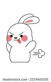 Cute Bunny Sticker Cartoon Illustration Isolated On White Background. Kawaii cute cartoon character design. 