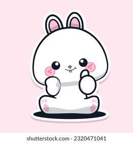 Cute Bunny Sticker - Vector Illustration with 'Okay' Hand Pose