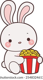 Cute Bunny stock illustration. Funny bunny for sticker elements. 
Bunny bring a popcorn