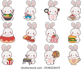 Bonito Bunny ilustração stock. Coelhinho engraçado para elementos adesivos. 
Bunny tem a variação de alimentos. 