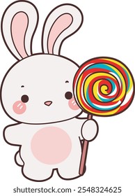 Cute Bunny stock illustration. Funny bunny for sticker elements. 
Bunny bring a lollipop