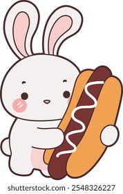 Cute Bunny stock illustration. Funny bunny for sticker elements. 
Bunny bring a hot dog