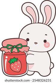 Cute Bunny stock illustration. Funny bunny for sticker elements. 
Bunny bring a strawberry jam