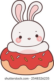 Bonito Bunny ilustração stock. Coelhinho engraçado para elementos adesivos. 
Coelho no meio da rosquinha