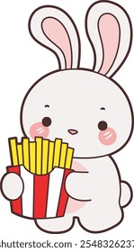 Cute Bunny stock illustration. Funny bunny for sticker elements. 
Bunny bring a french fries