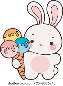 Cute Bunny stock illustration. Funny bunny for sticker elements. 
Bunny bring a three scoops of ice cream