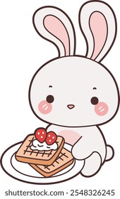 Cute Bunny stock illustration. Funny bunny for sticker elements. 
Bunny bring a strawberry bread