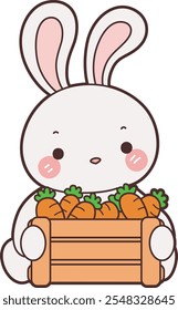 Cute Bunny stock illustration. Funny bunny for sticker elements. Bunny bring a lot of carrot