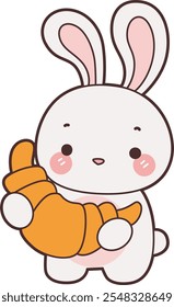 Cute Bunny stock illustration. Funny bunny for sticker elements. Bunny bring a bread