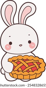 Cute Bunny stock illustration. Funny bunny for sticker elements. Bunny bring a cherry pie