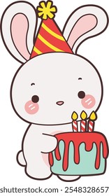 Cute Bunny stock illustration. Funny bunny for sticker elements. 
Bunny was a birthday party