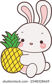 Cute Bunny stock illustration. Funny bunny for sticker elements. Bunny bring a pineapple