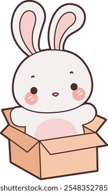 Cute Bunny stock illustration. Funny bunny for sticker elements. Bunny stuck in the cardboard