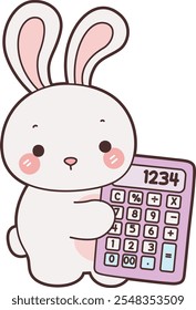 Cute Bunny stock illustration. Funny bunny for sticker elements. Bunny bring a calculator